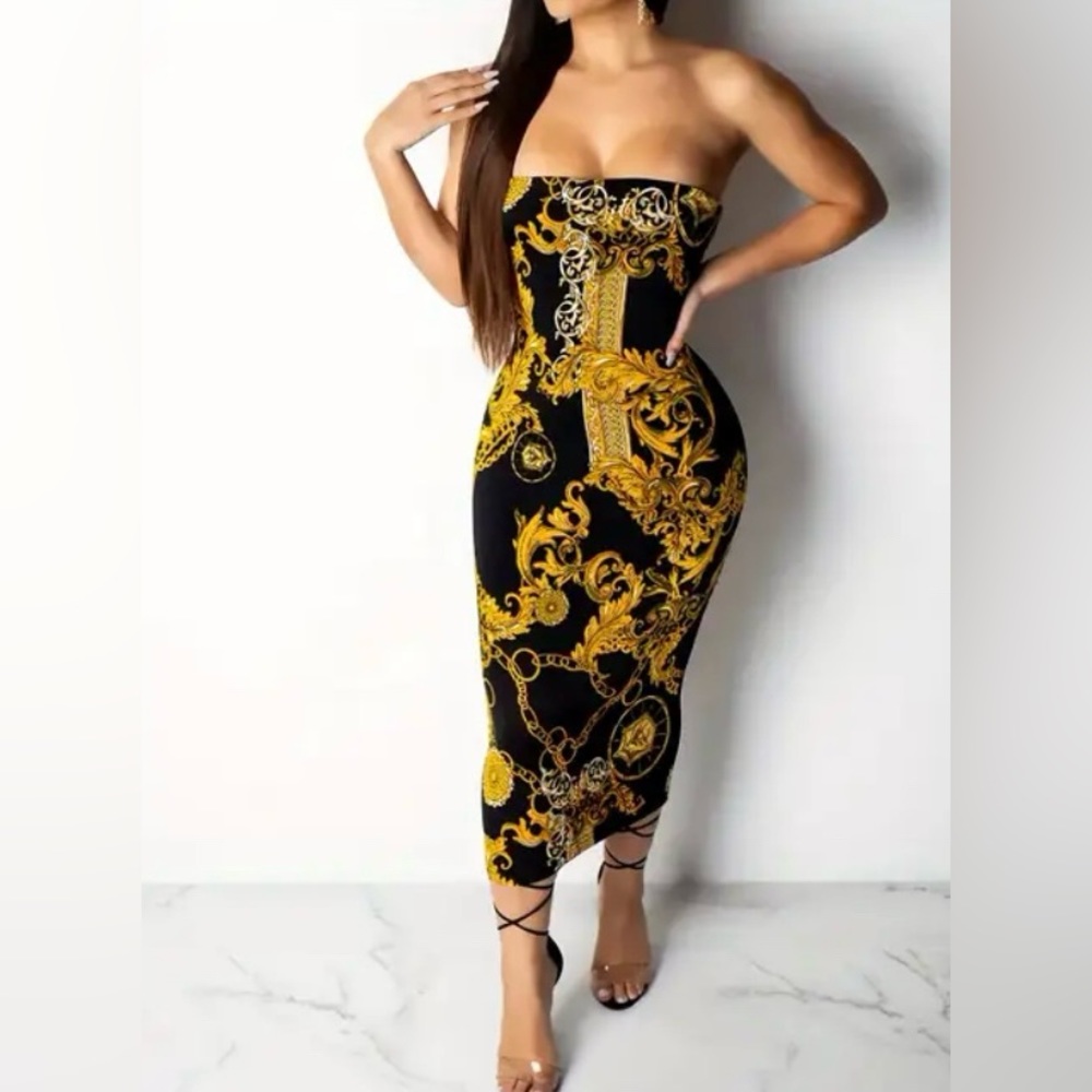 Graphic Print Bodycon Tube Dress, Sexy Backless Dress